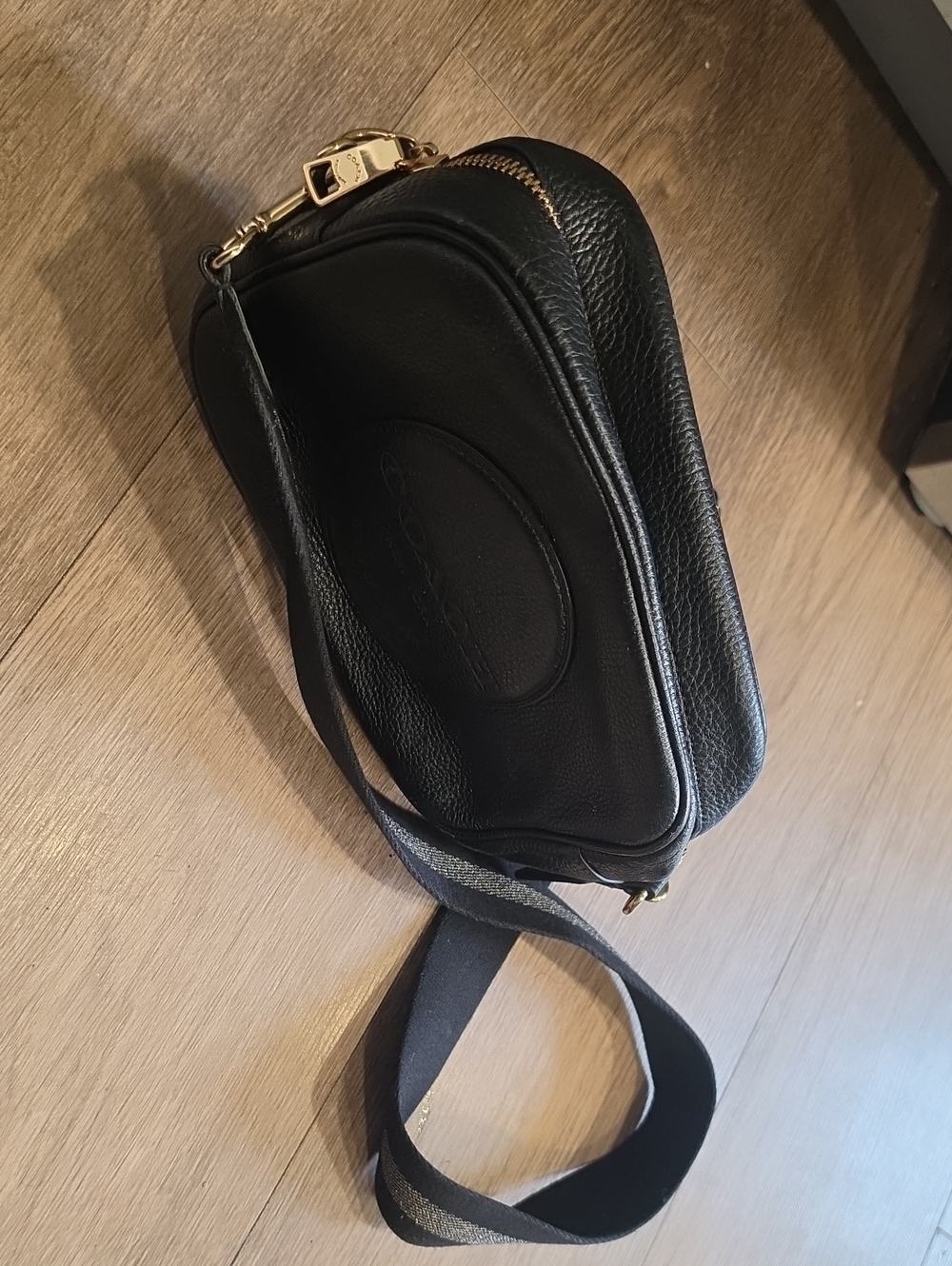 Black Leather Crossbody Bag with Gold Hardware